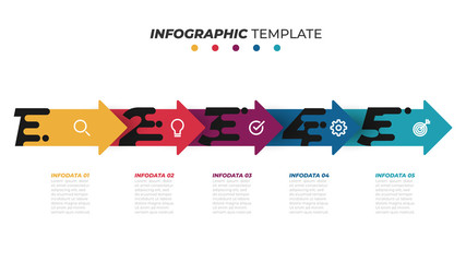 Vector infographic label design template with arrows and 5 options or steps. Can be used for workflow layout, diagram, banner, info chart, web design.