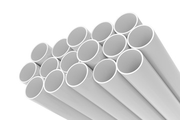 Tubes PVC pipes isolated on white background, 3D rendering