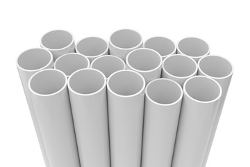 Tubes PVC pipes isolated on white background, 3D rendering