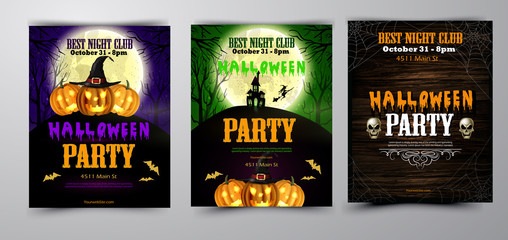 Halloween party flyer set vector