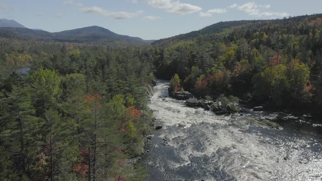 Incredible scenic aerial over Penobscot River Fall Foliage 4K