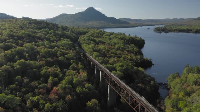 Establishing aerial of Onawa Trestle Bridge 4K