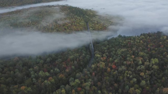 Stratus cloud covering Onawa Trestle Bridge Dawn 4K AERIAL