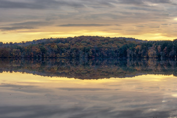 Sunrise Reflection on the Cross River Reservoir. Cross River New York
