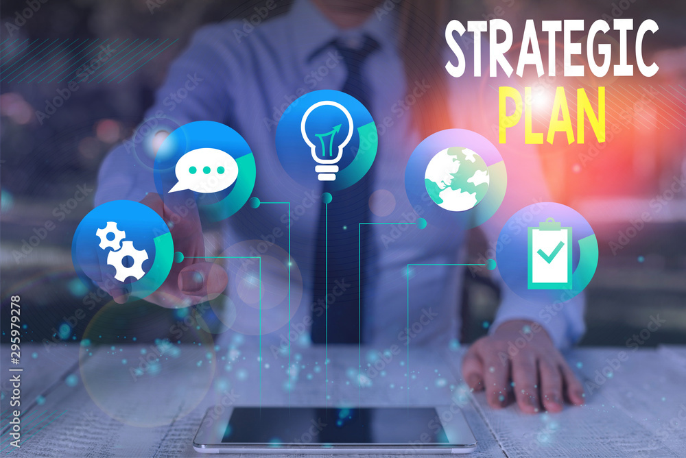 Poster conceptual hand writing showing strategic plan. concept meaning a systematic process of envisioning 