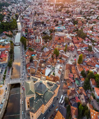 Arial view of Sarajevo from City hall