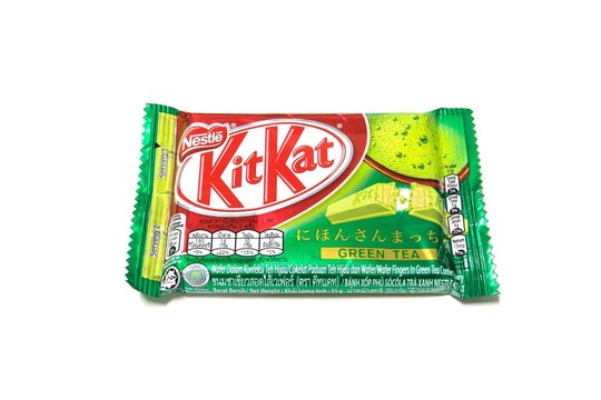 Bangkok Thailand - Feb 5, 2016: Kit Kat chocolate bar isolated on white background. Kit Kat bars are produced by Nestle. Brand Kit Kat was registered in 1911 on 7 November 2014