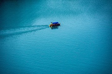 Arial view of the Boat moving on the water