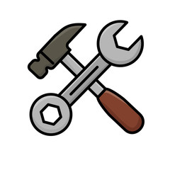 Hammer and wrench vector illustration with simple design isolated on white background 