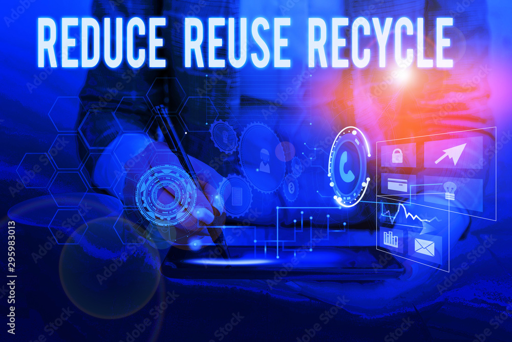 Poster text sign showing reduce reuse recycle. business photo showcasing environmentallyresponsible consume