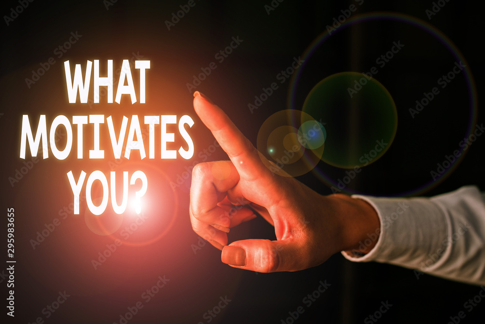 Poster writing note showing what motivates youquestion. business concept for know reasons why you want to w