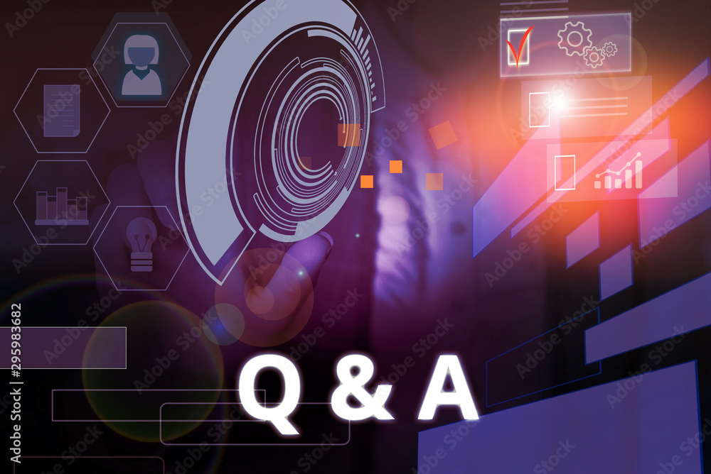 Poster writing note showing q and a. business concept for defined as questions being asked and answers woma