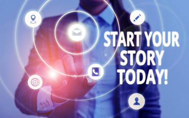 Word writing text Start Your Story Today. Business photo showcasing work hard on yourself and begin from this moment