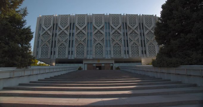 The State Museum of History of Uzbekistan, previously known as the National Museum of Turkestan, was founded in 1876. It is located in Tashkent. Formerly known as the Lenin Museum/ Moving shot.