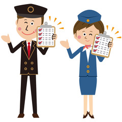 ポップなパイロットとキャビンアテンダントor運転手とバスガイドがチェック