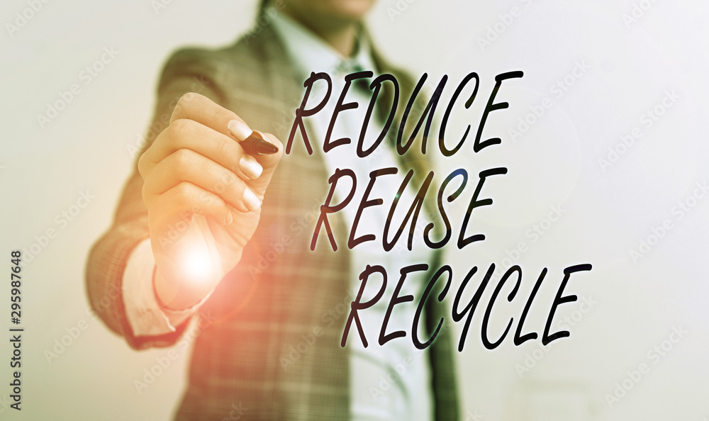 Poster conceptual hand writing showing reduce reuse recycle. concept meaning environmentallyresponsible con