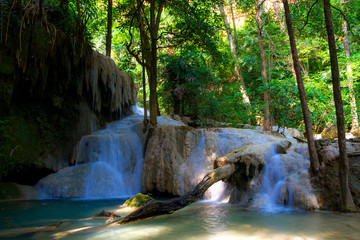 Erawan Waterfall beautiful with green leaf