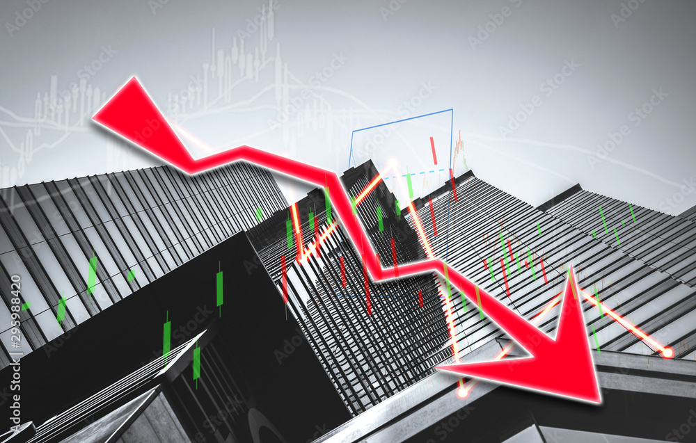 Poster stock index graph and chart in modern building background (red bear chart)