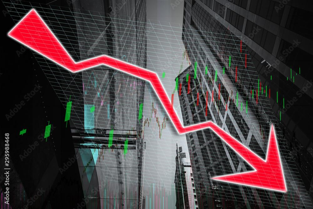 Poster stock index graph and chart in modern building background (red bear chart)