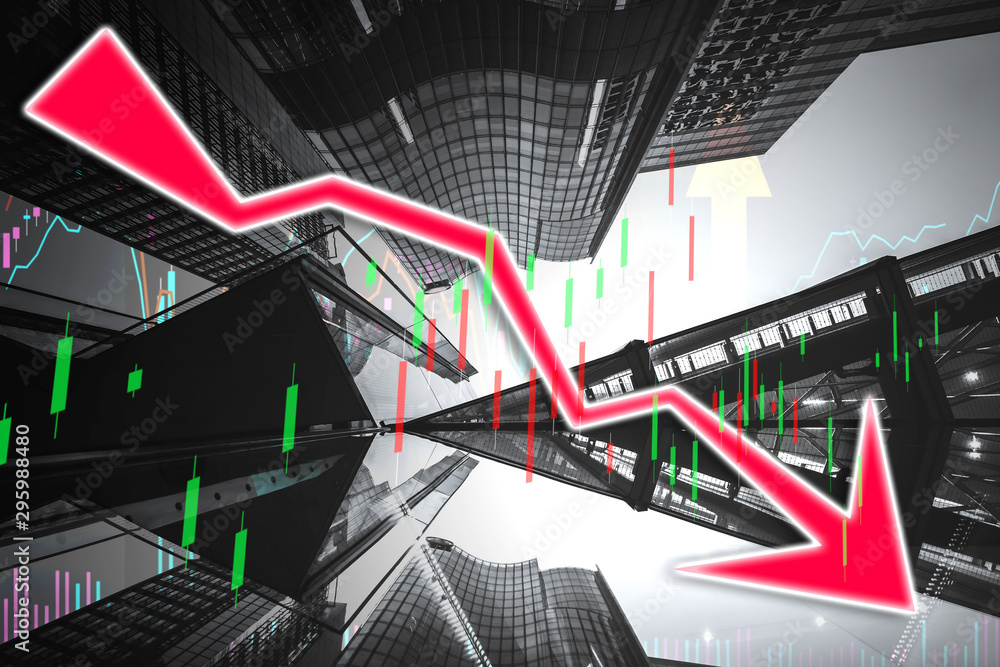 Poster stock index graph and chart in modern building background (red bear chart)
