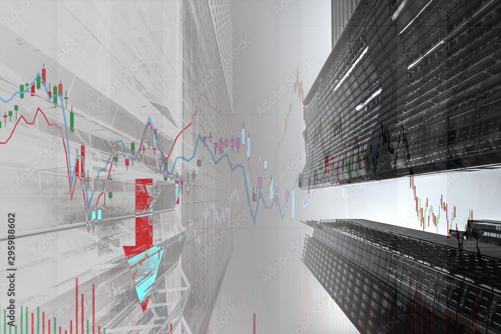 Poster stock index graph and chart in modern building background (red bear chart)