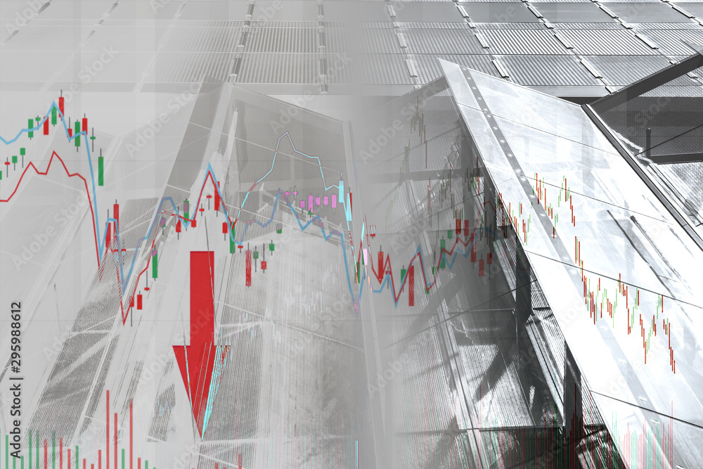 Poster stock index graph and chart in modern building background (red bear chart)