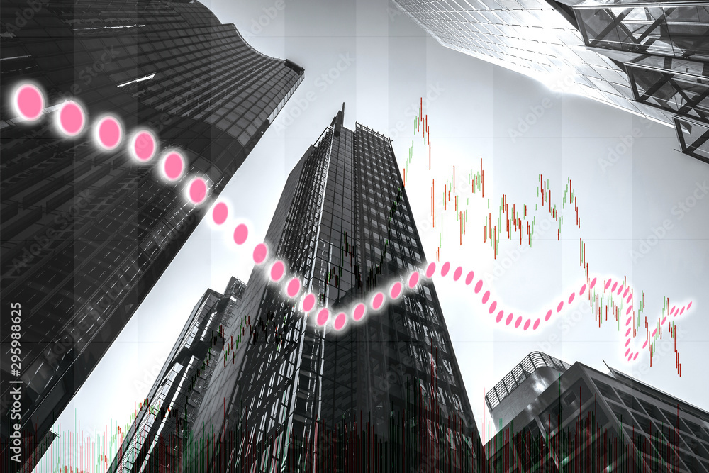 Poster stock index graph and chart in modern building background (red bear chart)