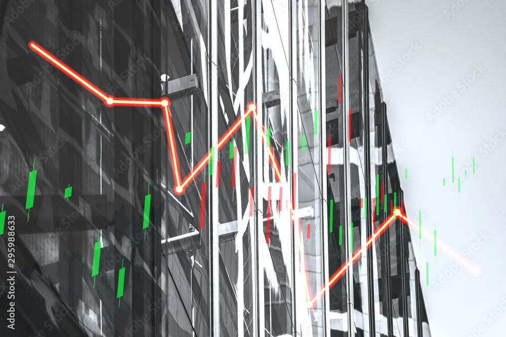 Poster stock index graph and chart in modern building background (red bear chart)