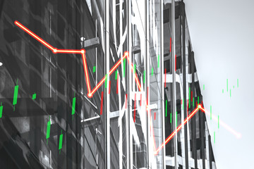 Stock index graph and chart in modern building background (red bear chart)