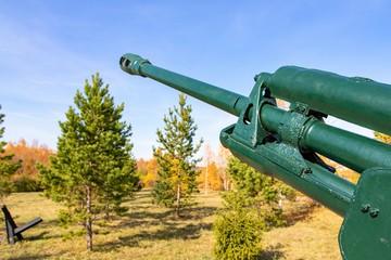 Gun barrel against the sky, nature. War concept.