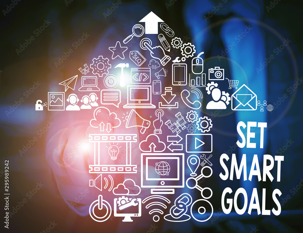 Poster text sign showing set smart goals. business photo text giving criteria to guide in the setting of ob