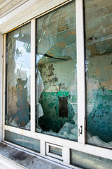 Old broken glass windows, background.