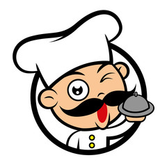Cartoon cute Italian chef mascot serving food, vector illustration
