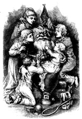 Santa Claus with children sitting on his laps