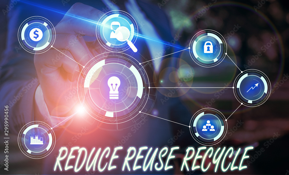 Aufkleber writing note showing reduce reuse recycle. business concept for environmentallyresponsible consumer 