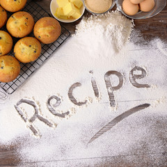 Recipe with muffins and ingredients
