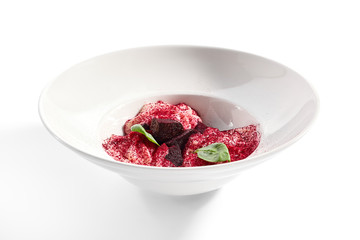 Baked beet and goat cheese espuma appetizer