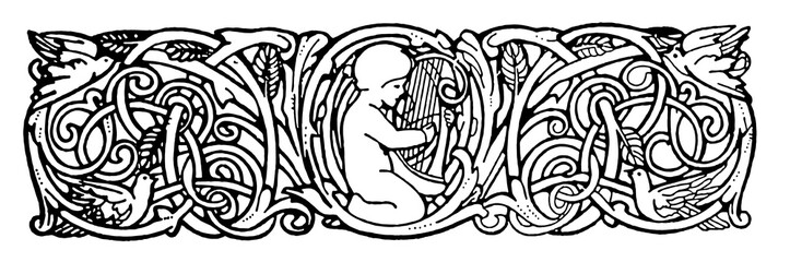 Boy playing on a harp in thorns