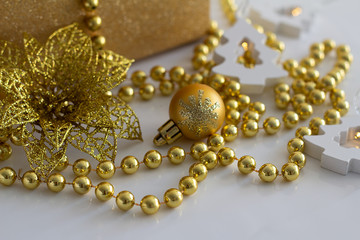 Christmas white garland and decorations on a white background