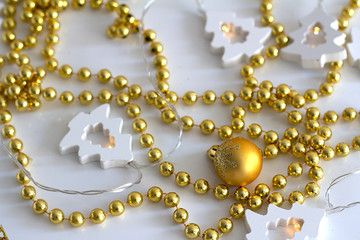 Christmas ball, Christmas white garland and beads