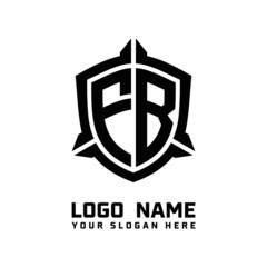 initial FB letter with shield style logo template vector. shield shape black monogram logo