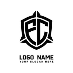 initial FC letter with shield style logo template vector. shield shape black monogram logo
