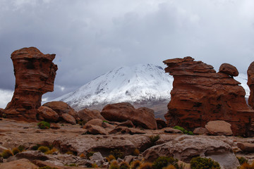 Fototapeta na wymiar Rock formations around the Laguna Turquiri, Bolivia. Andean landscapes, the Bolivia Plateau