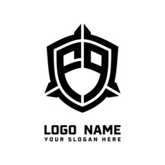 initial FP letter with shield style logo template vector. shield shape black monogram logo
