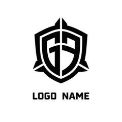 Obraz premium initial GF letter with shield style logo template vector. shield shape black monogram logo