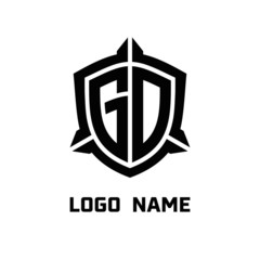 initial GD letter with shield style logo template vector. shield shape black monogram logo