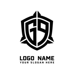 initial GP letter with shield style logo template vector. shield shape black monogram logo
