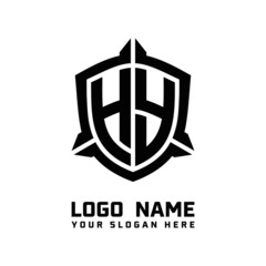 Obraz premium initial HY letter with shield style logo template vector. shield shape black monogram logo