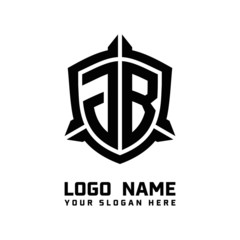 initial JB letter with shield style logo template vector. shield shape black monogram logo