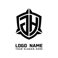 initial JH letter with shield style logo template vector. shield shape black monogram logo